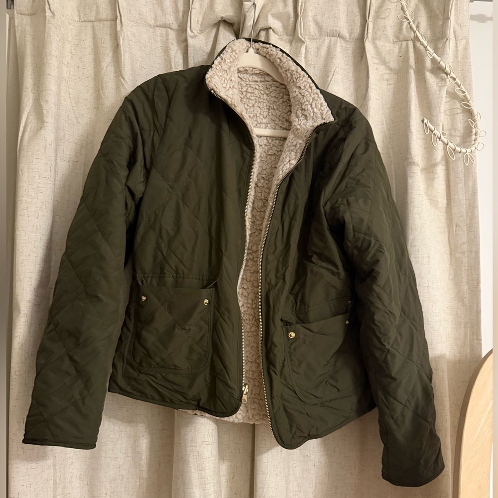 Olive Quilted Jacket with Sherpa Lining